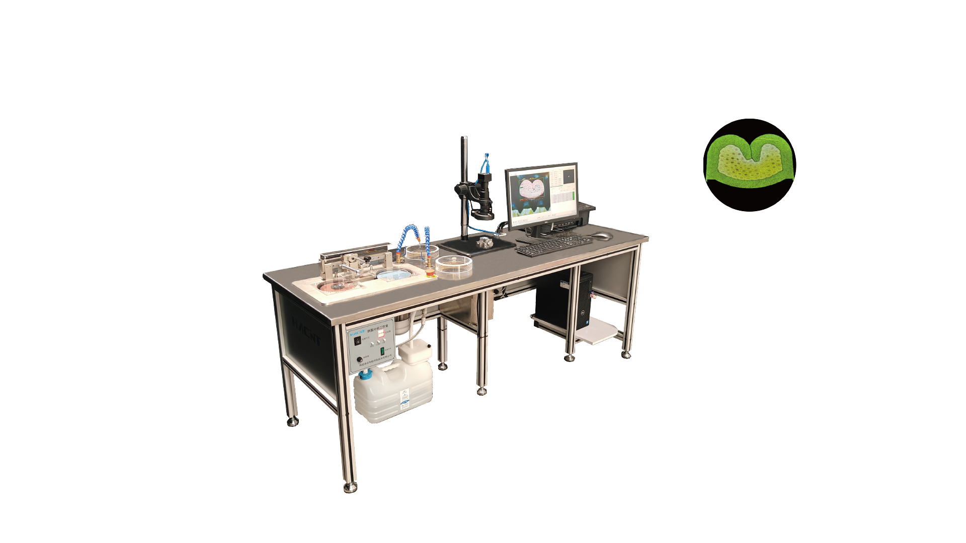 Product characteristics： ● Convenient operation: Ergonomic design, modular assembly, and streamlined workflow make operation more convenient and comfortable; ● Simple structure: One-time clamping, one-step completion, simple and quick cutting and grinding; ● Ultra-thin cutting: Special ultra-thin cutting grinding wheel for 0.5mm thickness, ensuring a smooth cutting surface for easy polishing; ● Precision transmission: Precision guide rail transmission ensures smoother cutting and grinding, resulting in more stable quality; ● Clear corrosion: Manual corrosion using acid/electrolyte solution results in a more uniform cross-section treatment and a more aesthetically pleasing image; ● Fixed magnification camera: The perfect combination of a high-quality optical system and a high-resolution camera makes the cross-section images clearer. The unique fixed-magnification and fixed-gear setting makes the measurement more accurate; ● Variable-speed motor: The three-phase motor is controlled by a frequency converter, featuring high starting torque and adjustable motor speed, meeting different requirements customer's needs.