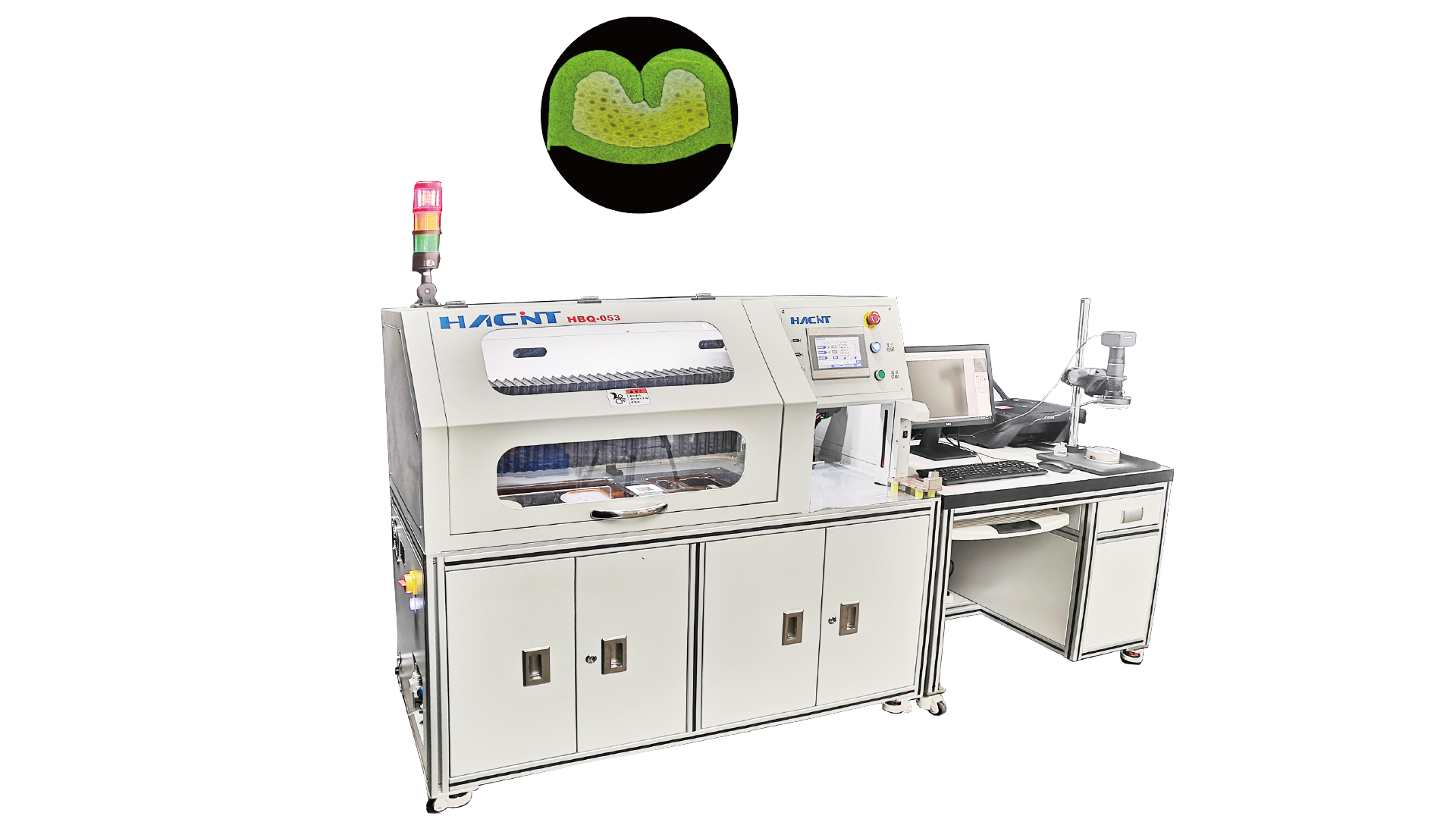 Product characteristics： ● Convenient operation: Ergonomic design, modular assembly, and streamlined workflow make operation more convenient and comfortable; ● Simple structure: One-time clamping, one-step completion, simple and quick cutting and grinding; ● Ultra-thin cutting: Special ultra-thin cutting grinding wheel for 0.5/0.6mm thickness, ensuring a smooth cutting surface for easy polishing; ● Precision transmission: Precision guide rail transmission ensures smoother cutting and grinding, resulting in more stable quality; ● Clear corrosion: Manual corrosion using acid/electrolyte solution results in a more uniform cross-section treatment and a more aesthetically pleasing image; ● Fixed magnification camera: The perfect combination of a high-quality optical system and a high-resolution camera makes the cross-section images clearer. The unique fixed-magnification and fixed-gear setting makes the measurement more accurate; ● Variable-speed motor: The three-phase motor is controlled by a frequency converter, featuring high starting torque and adjustable motor speed, meeting different requirements customer's needs.