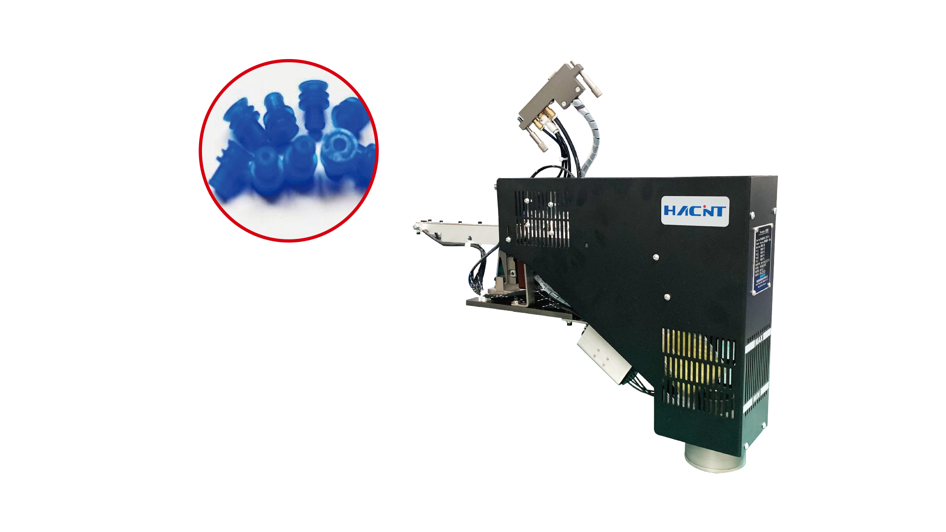 Product characteristics： Quick-change structure: The convenient and easy-to-change overall structure and spare parts save you every second; Superior rust resistance: Track in bright silver, box body with plastic spraying; High compatibility: compatible with most European-style sealing-through workstations on the market; Dual sensors: Capable of achieving automatic alarming without end plugs and automatic back-blowing of track plugs; Wide applicability: Ordinary, mini, oversized, hard shell, high tail, and irregular shape.