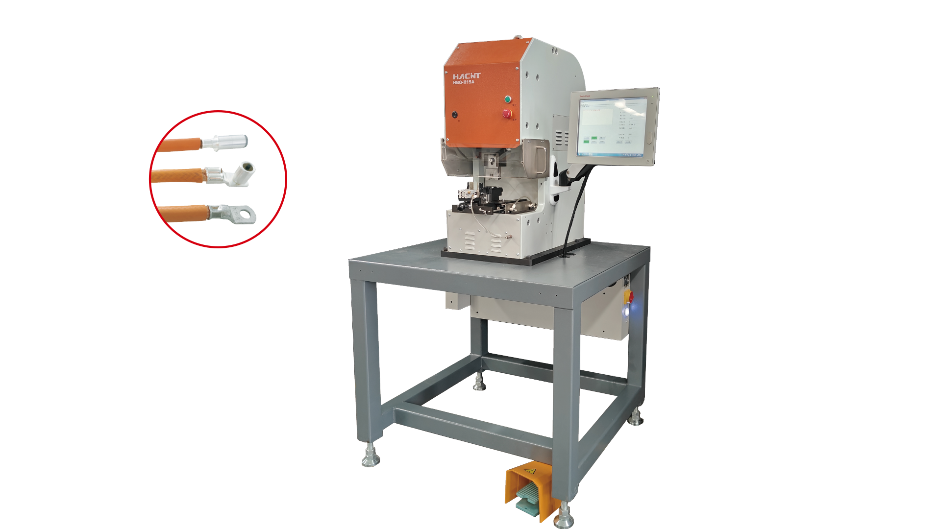 Product characteristics： ● High quality: Small size, high crimping force, and adjustable crimping start and stop height; ● High efficiency: Adjustable stroke, higher efficiency with short stroke; ● Strong compatibility: The crimping wire has a large diameter, allowing it to fit avariety of applicators; ● Safe and convenient: Equipped with a protective cover for enhanced safety; The software is simple and user-friendly, with intuitive and quick operation.